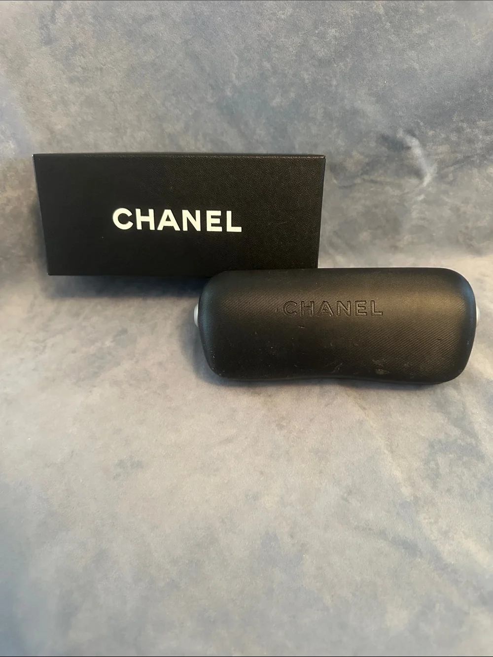 CHANEL Black Embossed Sunglasses Case with Box